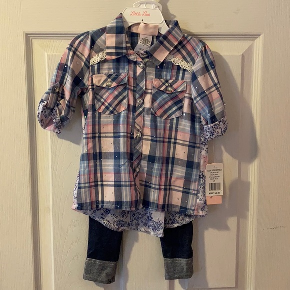 Button Down Toddler Girls Outfit NWT